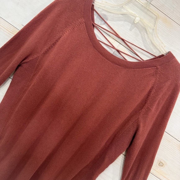 Express rust drape front lace up back pullover sweater ❤️ - Picture 4 of 8